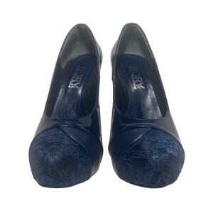 Davos Gomma | Patent Leather & Lace Navy Blue Platform Heels 39